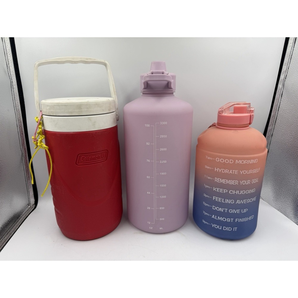 Lot Of 3 - (1) Coleman Water Jug Cooler Drink Dispenser, (2) Water Count Jugs